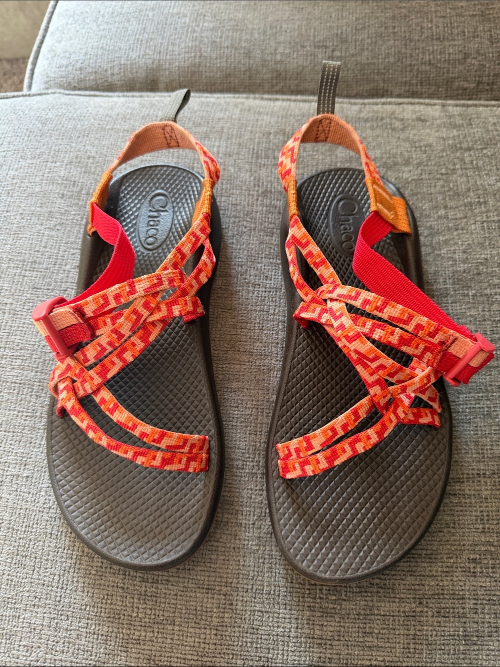 Chaco Orange and Red Patterned Sport Sandals Size 6